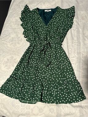 Jack by BB Dakota Dark Green Floral Ruffle Wrap Dress